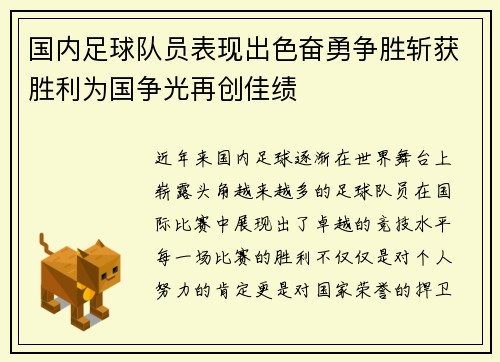 国内足球队员表现出色奋勇争胜斩获胜利为国争光再创佳绩